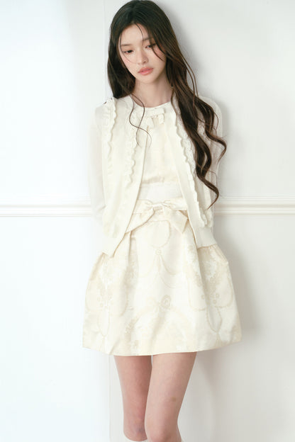 White Lace Trim Knit Cardigan