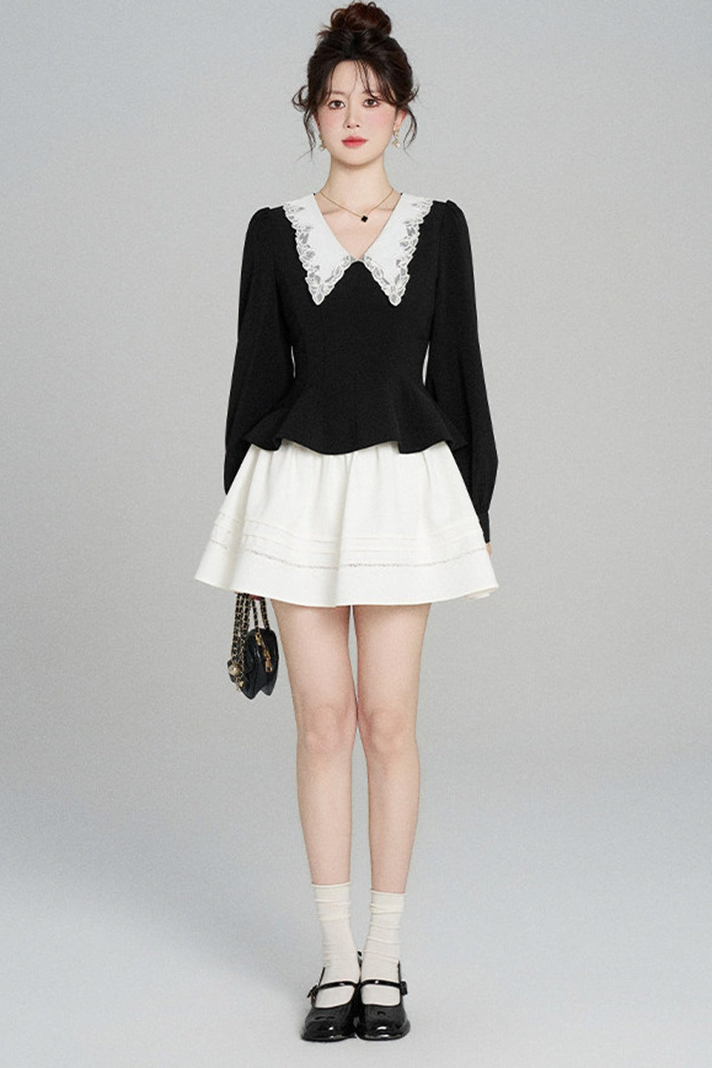 Peplum Waist Lace Collar Shirt