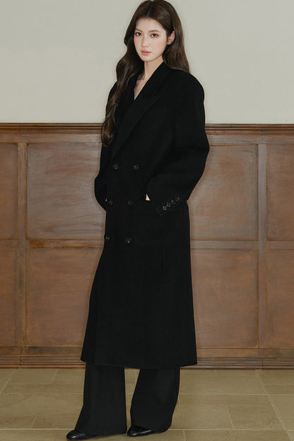 Avenement Long-Sleeve Double-Breasted Wool Coat