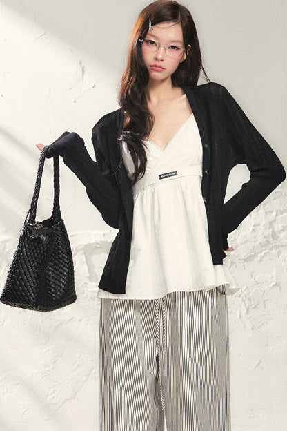 White Sleeveless Camisole Trousers Set-Up