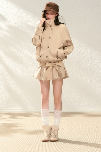 Style Pleated Skirt and Short Coat Set