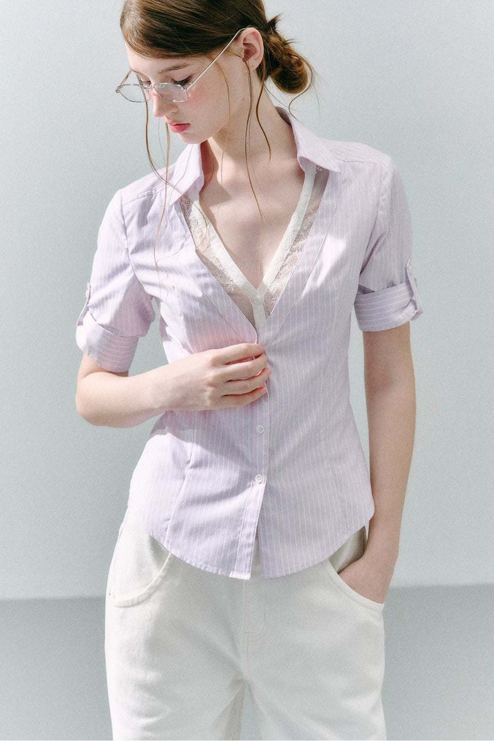 Lace Low Neck Two-Piece Blouse