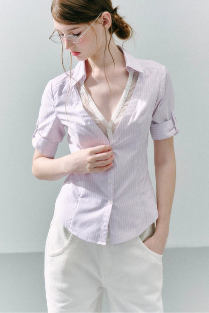 Lace Low Neck Two-Piece Blouse