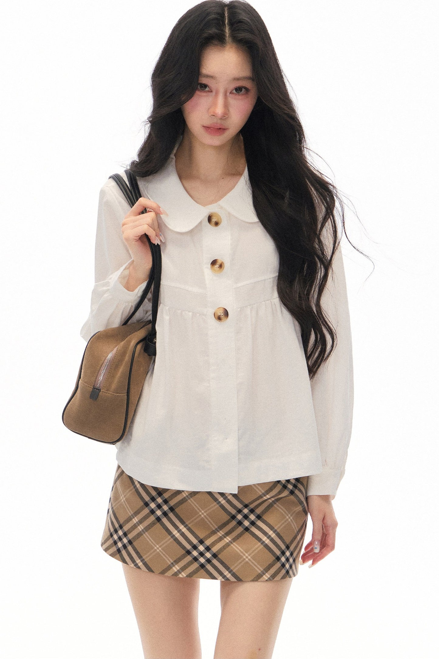 Long Sleeve White Shirt Skirt Set-Up
