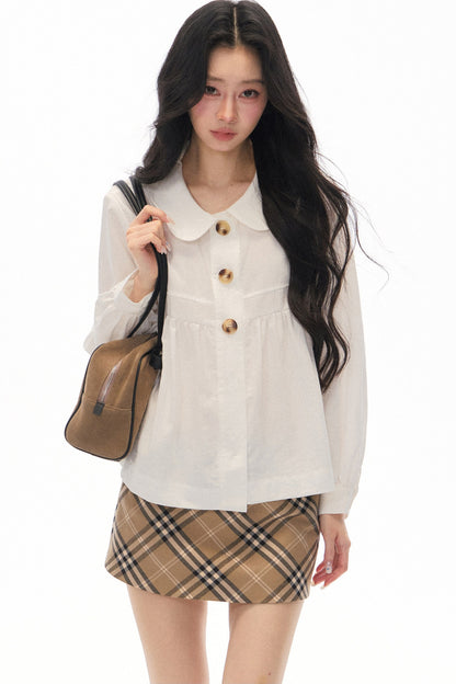 Long Sleeve White Shirt Skirt Set-Up