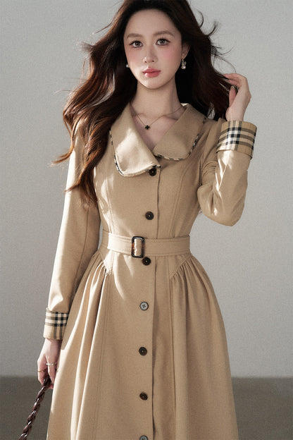 Long Sleeve Single-Breasted Trench Coat, Top and Skirt