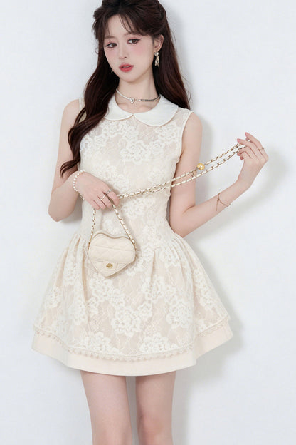 Sleeveless Lace Puffy Doll Collar Dress