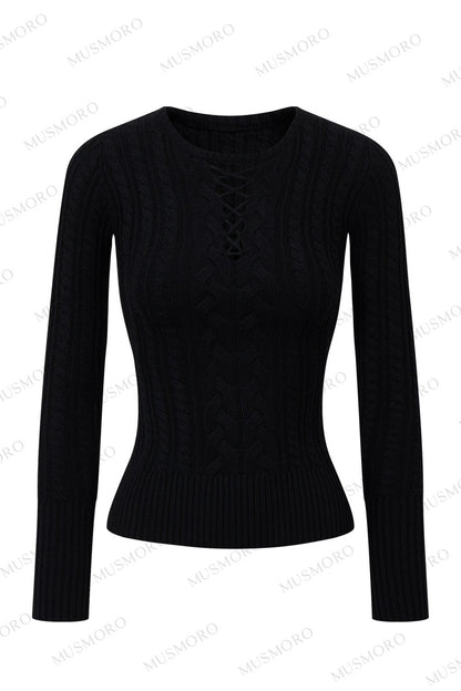 High-Stretch Lace-Up Knit Top