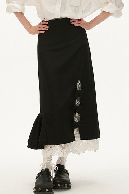 Bow Lace Layered-Look Skirt
