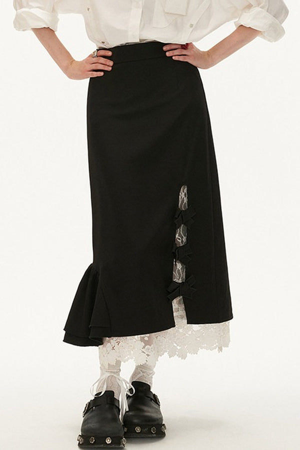 Bow Lace Layered-Look Skirt