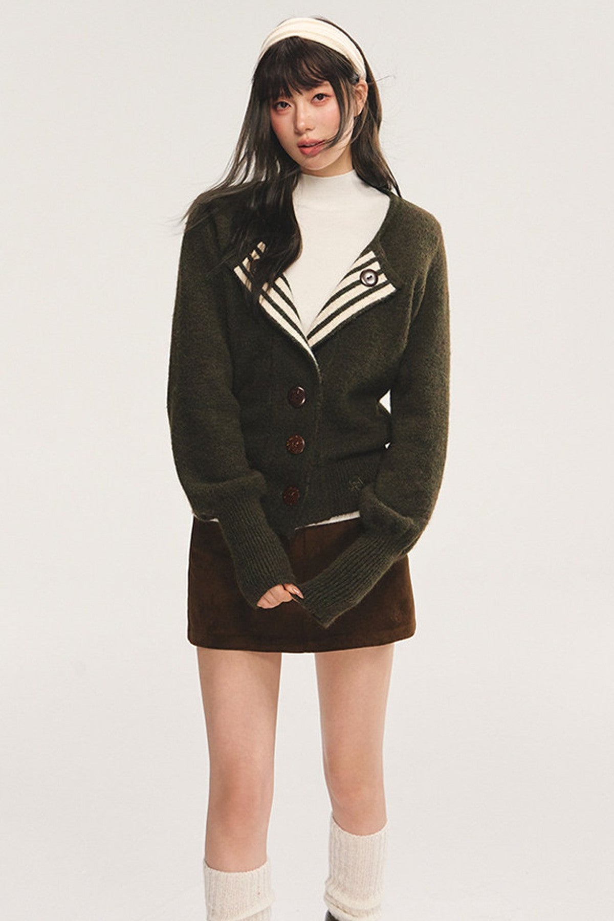 Striped Color-Block Knit Cardigan