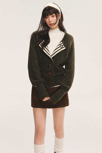 Striped Color-Block Knit Cardigan