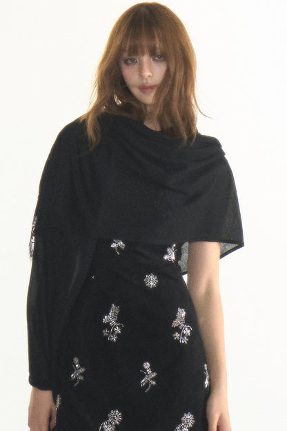Heavy Silver Sequin Floral Tank Dress