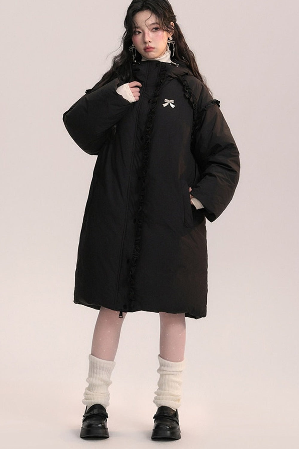 Lace Trim Long Down Jacket