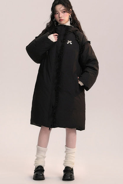 Lace Trim Long Down Jacket