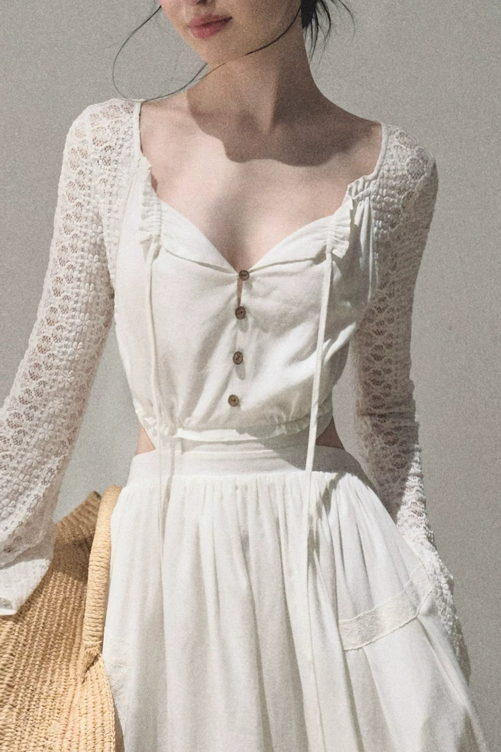 Lyocell Linen Hollow-Out Lace Dress