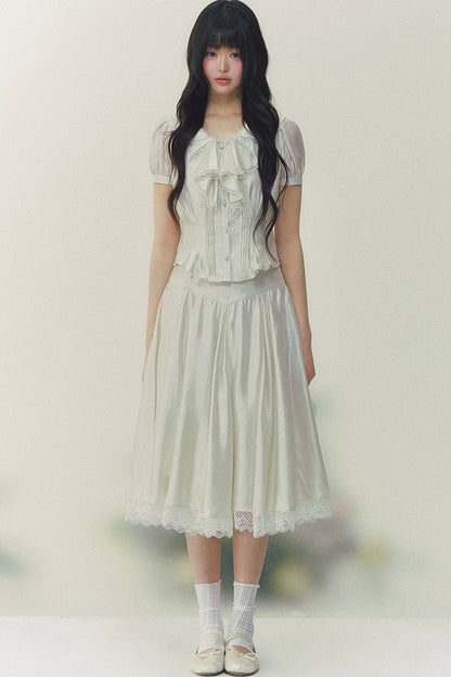 Pure White Tulip Shirt Skirt Set-Up