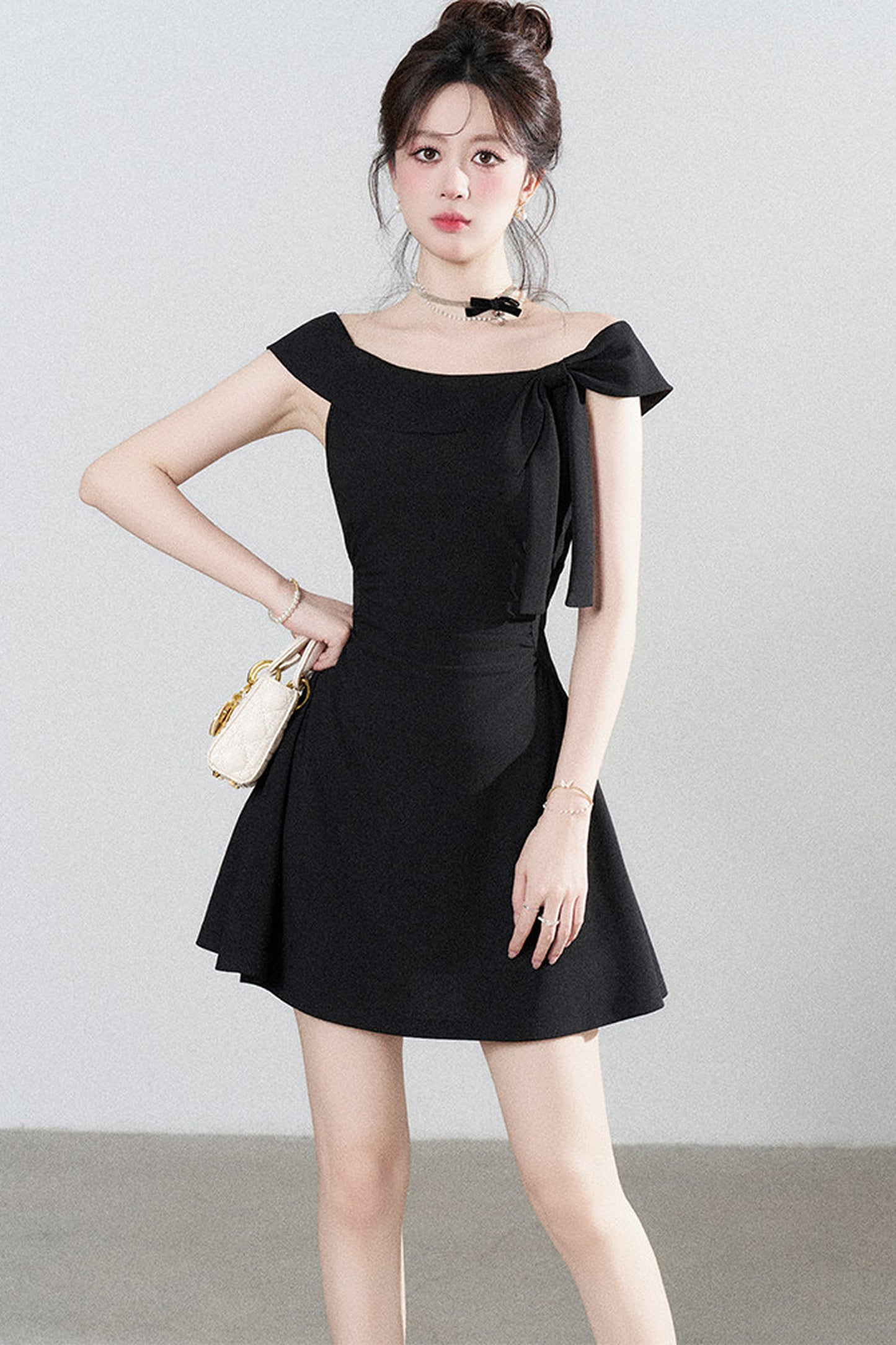 Black Off-Shoulder Knit Dress