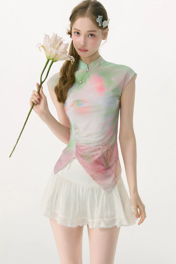 Camiseta de malla degradada con flores de ensueño