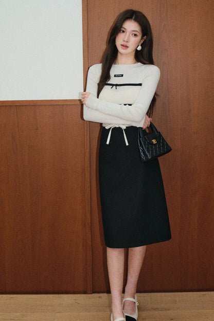 Black High-Waisted Wool StraigLLaamTOPSSETUP Set-Up
