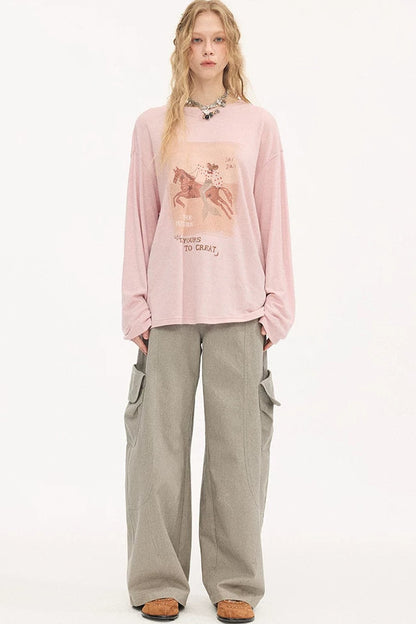 Galloping Horse Print Long Sleeve Tee
