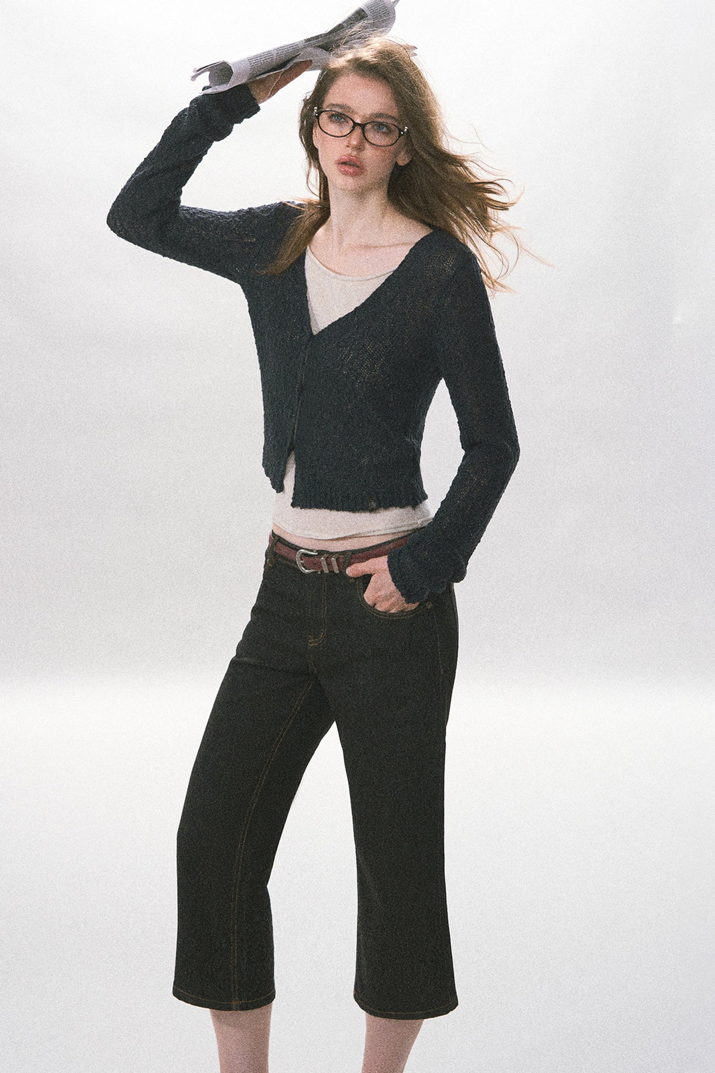 Textured Hollow-Out Knit Cardigan Jacket