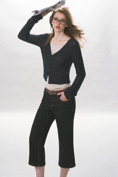 Textured Hollow-Out Knit Cardigan Jacket