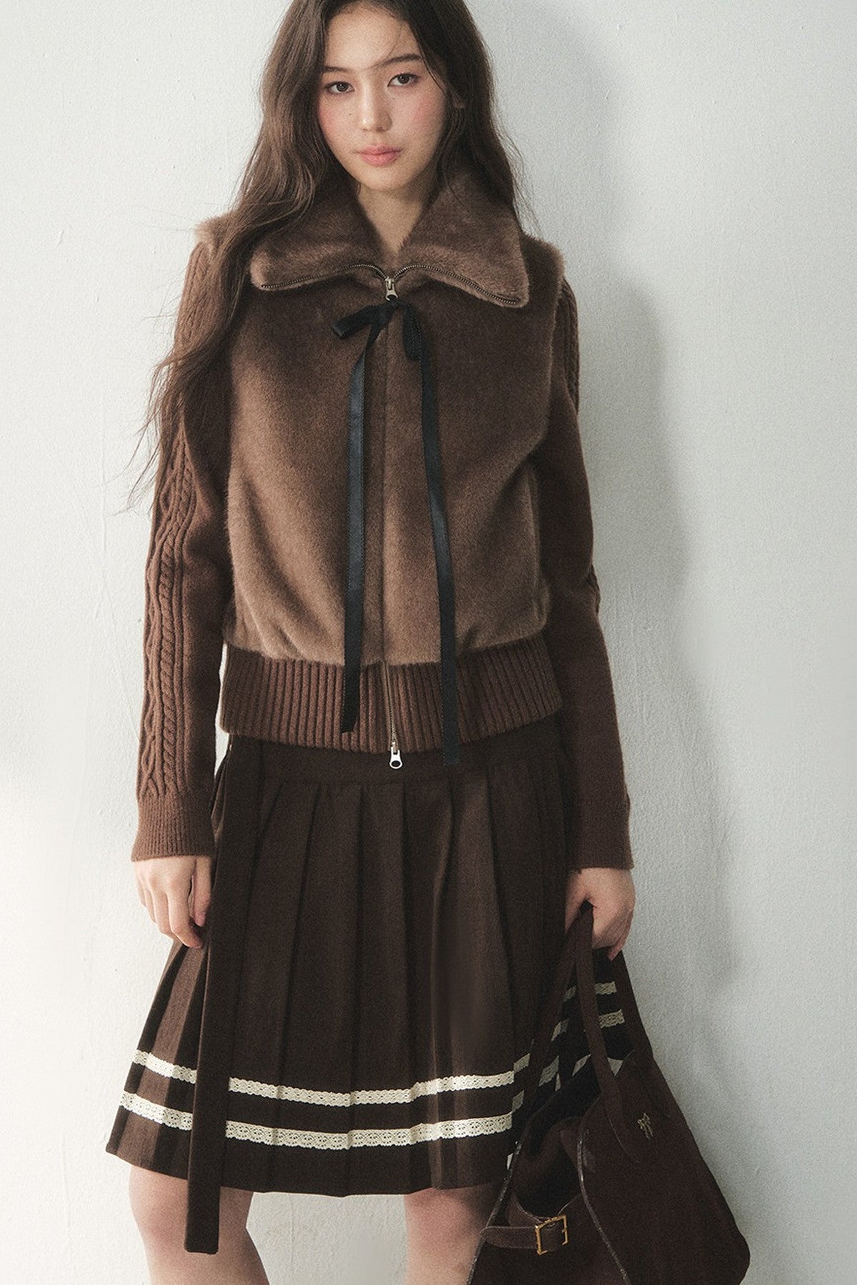 Knitted Patchwork Faux Fur Jacket