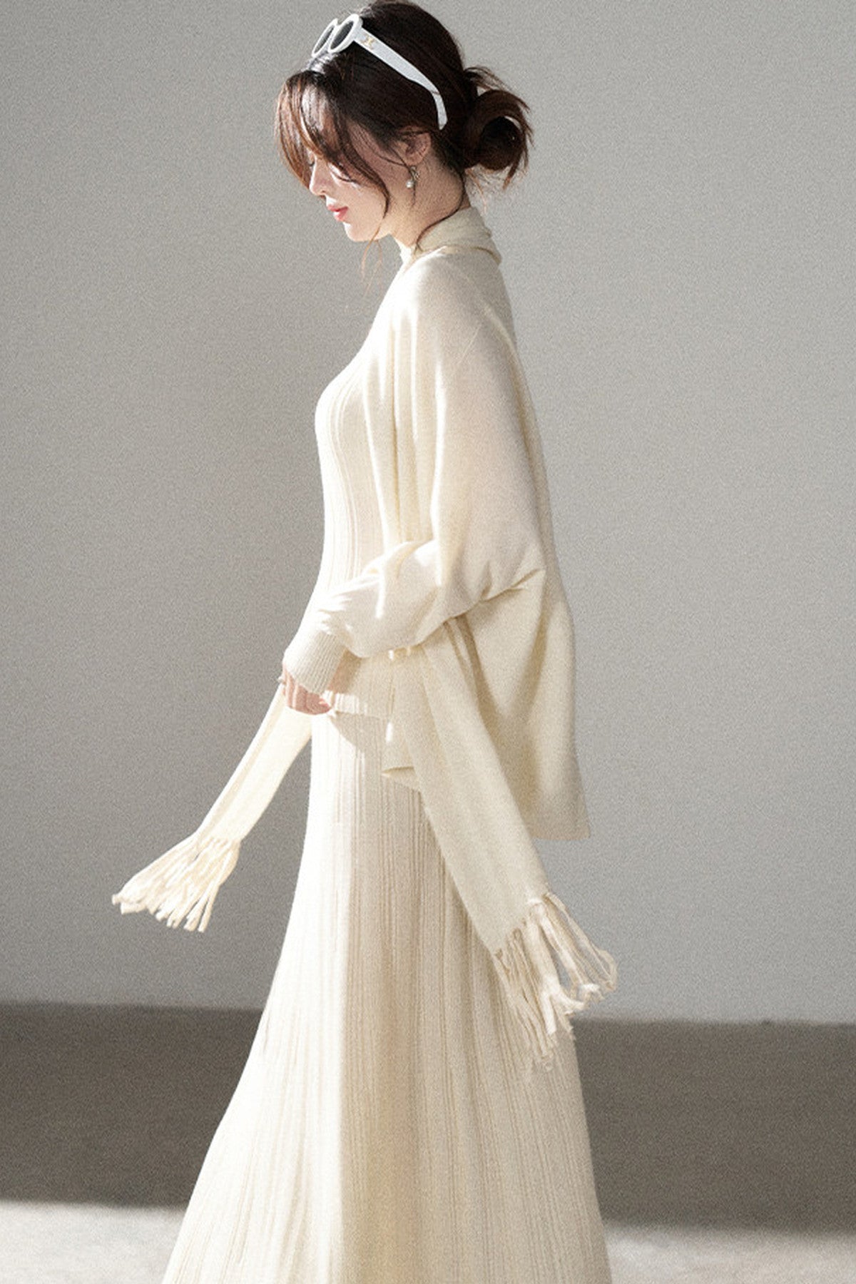 Turtleneck Sweater Long Skirt Shawl Cardigan Set