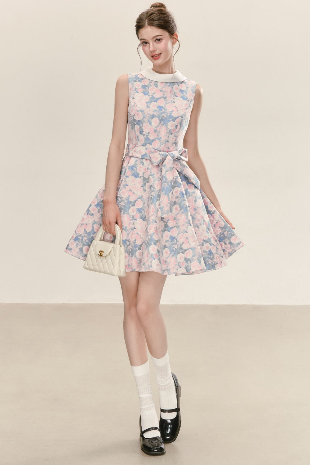 Ärmelloses A-Linien-Kleid mit Blumenmuster