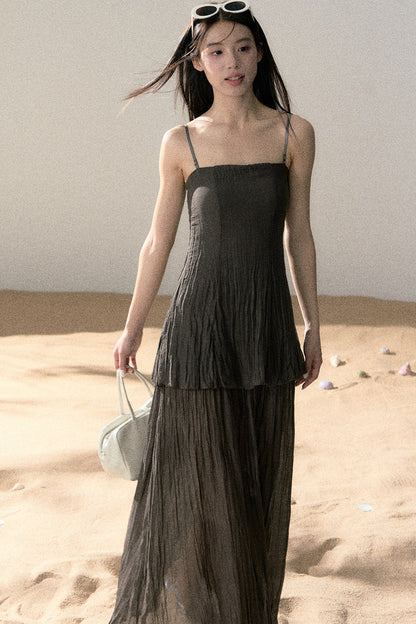 Ramie Pleated A-Line Dress