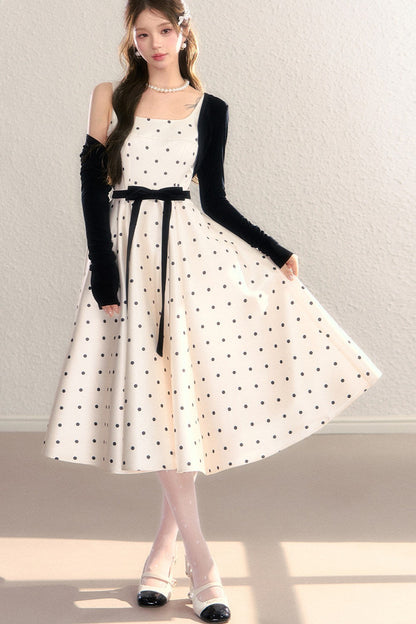 Elegant Polka Dot Waist Dress