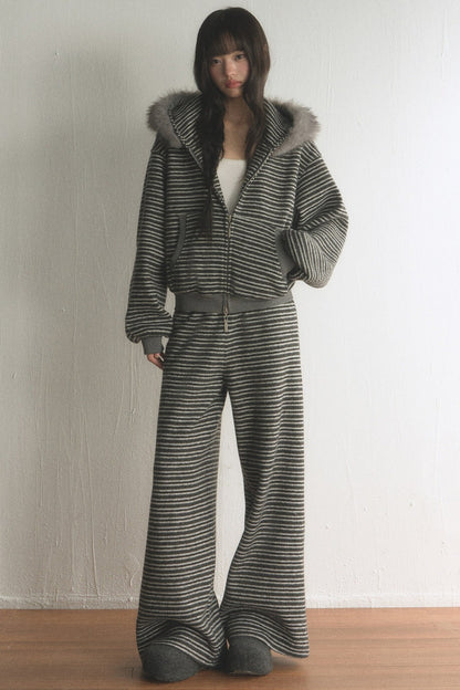 Drapey Loose Elastic Waist Striped Wide-Leg Pants