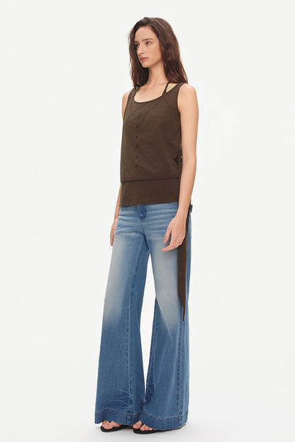 Layered-Look Tie U-Neck Camisole