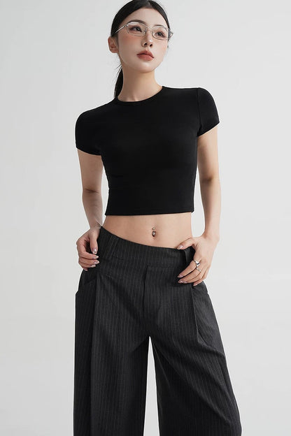 Wool Cropped Short Sleeve Top