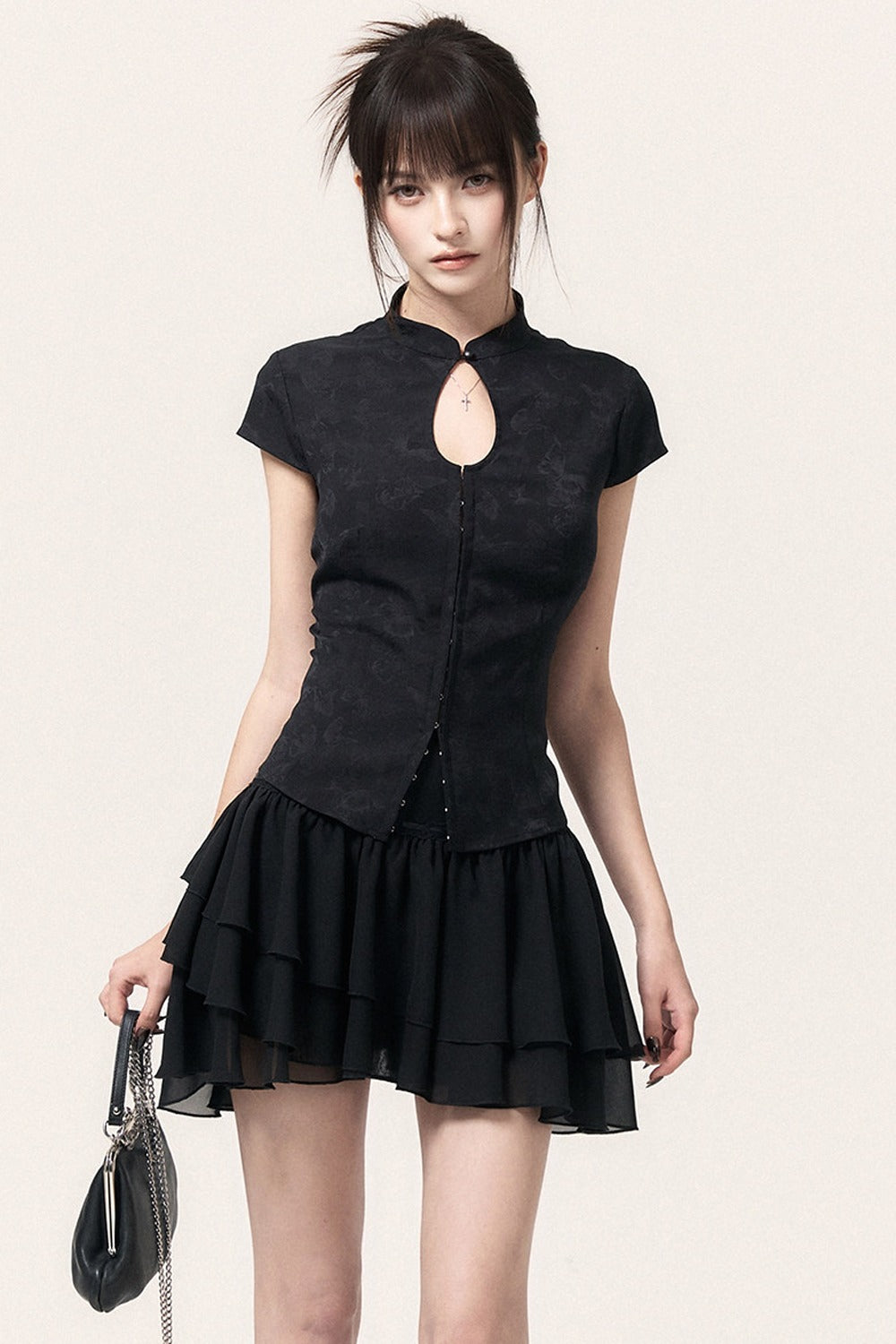 New Chinese Style Jacquard Top and Ruffle Skirt Set-Up
