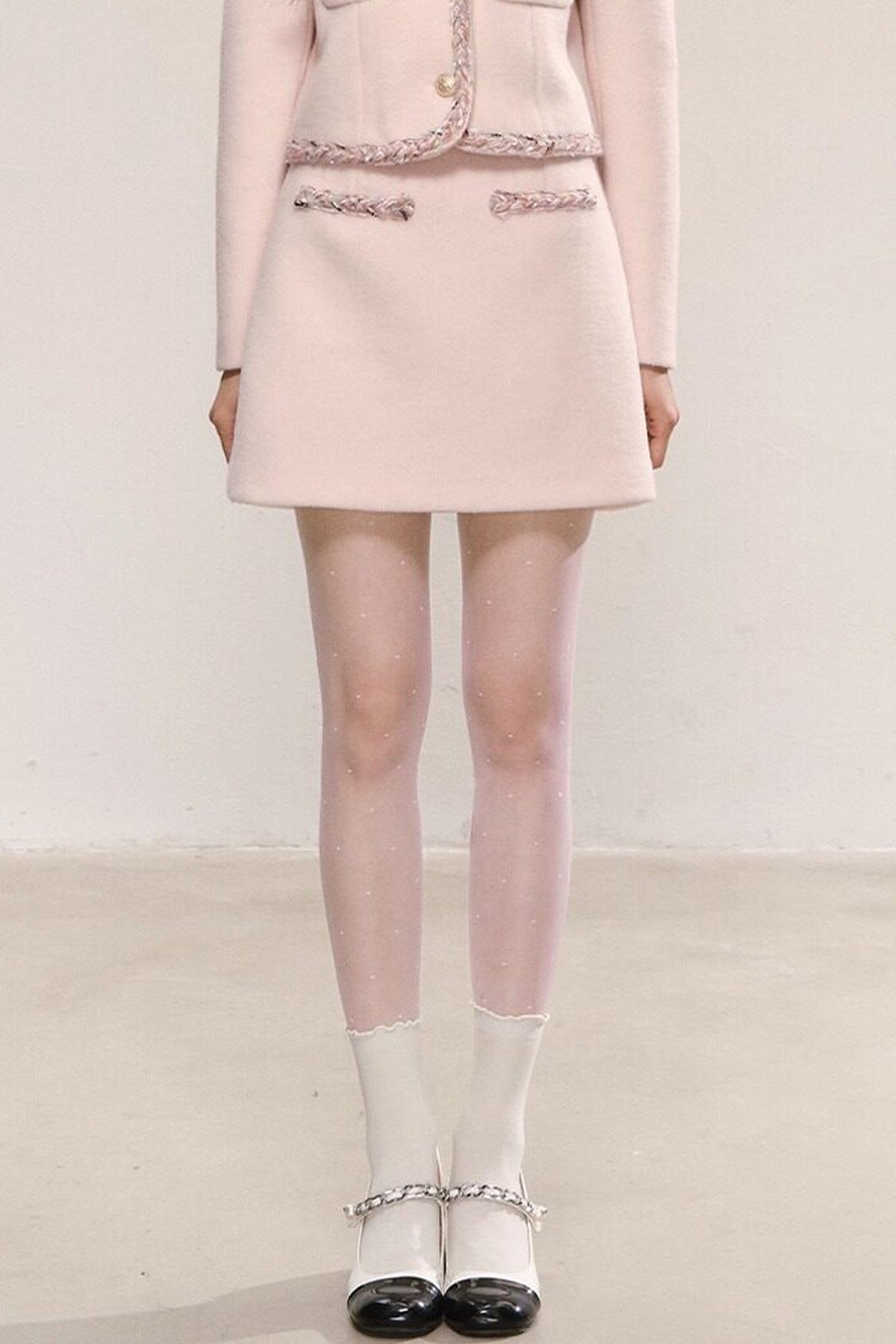 Miu Series Pink Woolen Coat Skirt Set-Up