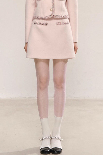 Miu Series Pink Woolen Coat Skirt Set-Up