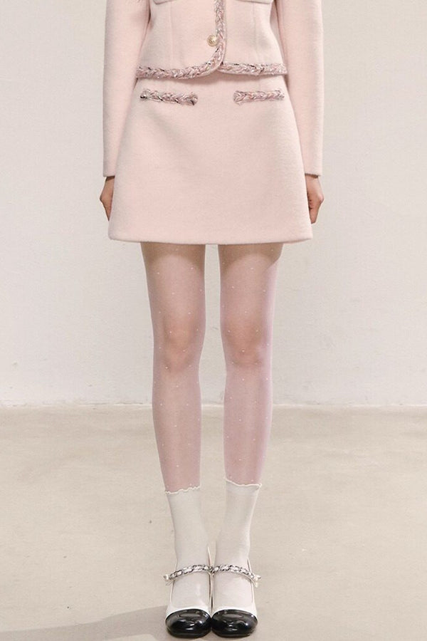 Miu Series Pink Woolen Coat Skirt Set-Up