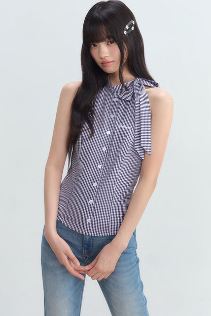 Plaid Bow Tie Halter Top