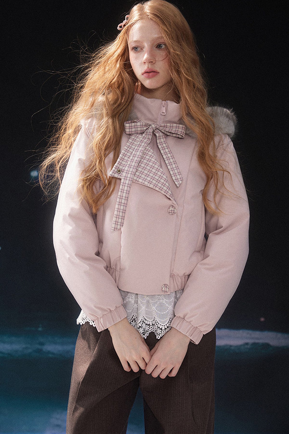 Pink Fur Collar Down Jacket