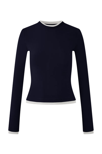 Top in maglia di velluto a blocchi di colore