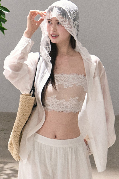 Lyocell Lace Hooded Cardigan