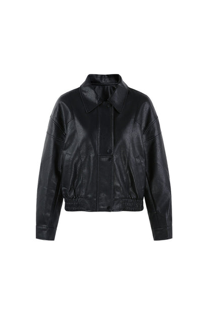 Giacca corta in pelle PU con revers