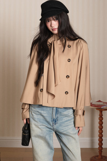 Double-Breasted Cape Trench Coat