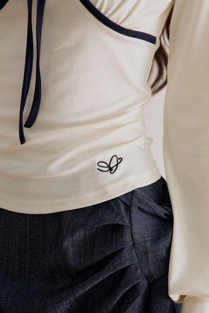 Lyocell V-Neck Tie Long-Sleeve T-Shirt