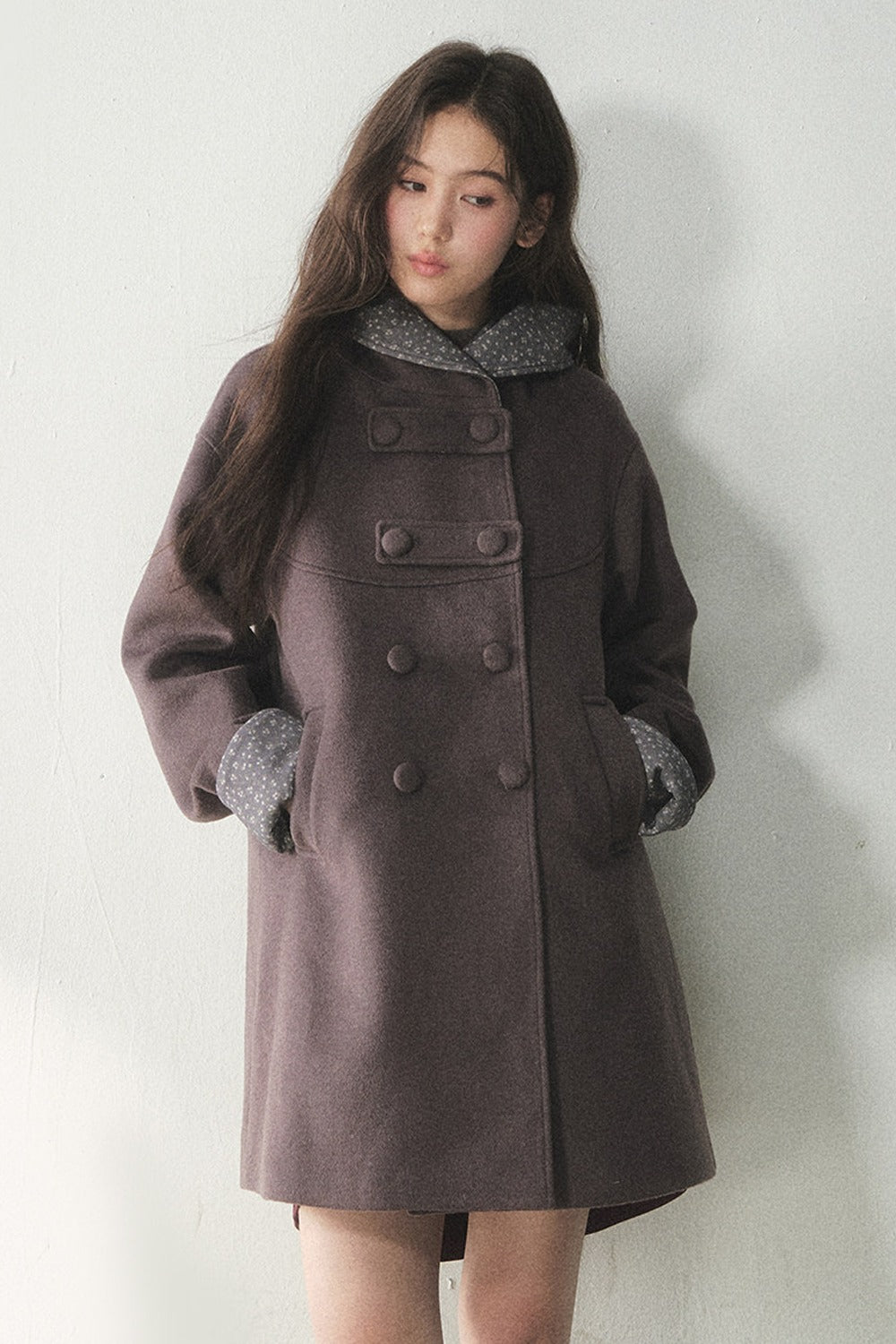 Double-Breasted Woolen Hooded Coat