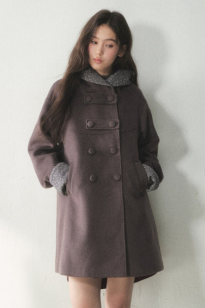 Double-Breasted Woolen Hooded Coat
