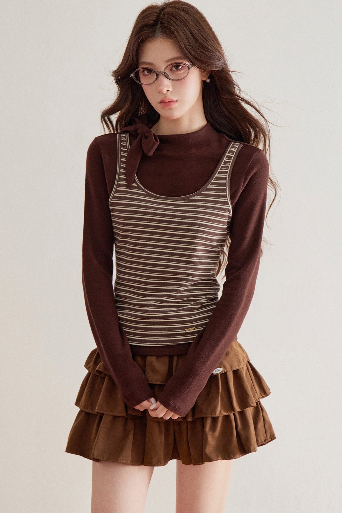 Striped Knit Layered-Look Top