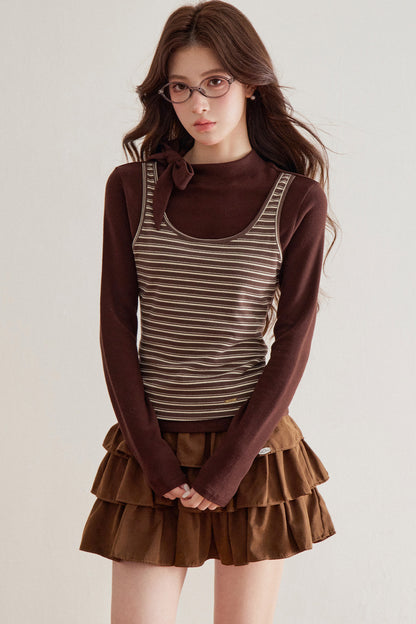 Striped Knit Layered-Look Top